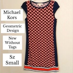 🆕️ MICHAEL Michael Kors Capped Short Sleeves Geometric Midi Dress Sz Small